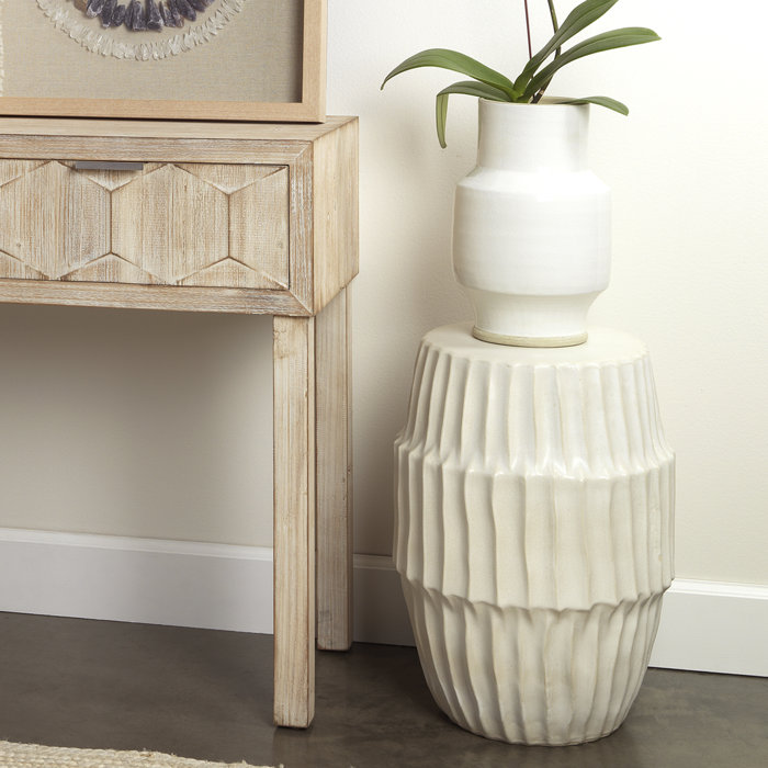 White Ombre Ceramic Drum Side Table