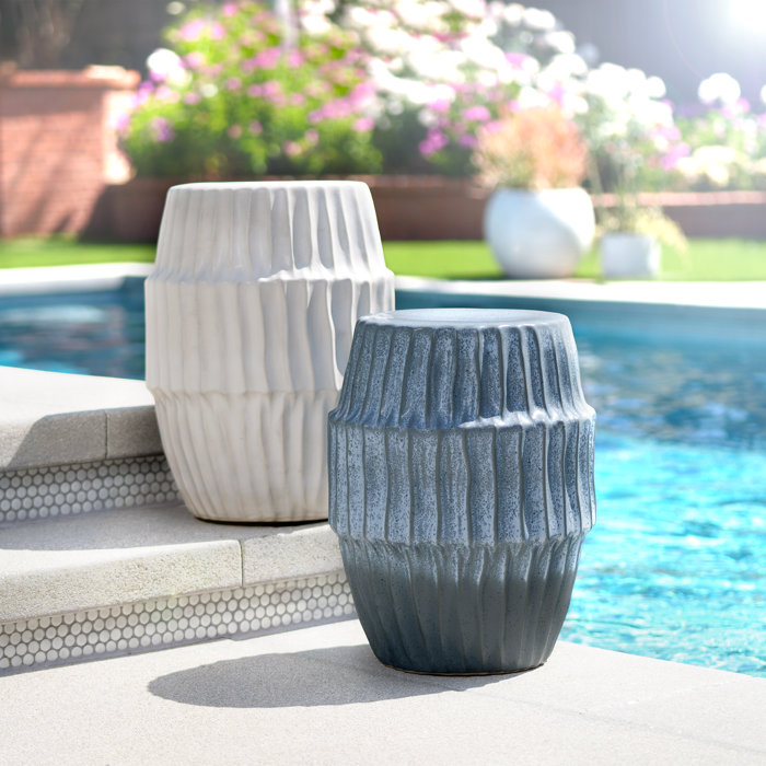 White Ombre Ceramic Drum Side Table