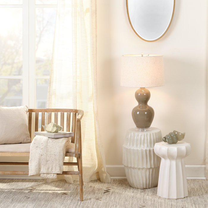 White Ombre Ceramic Drum Side Table