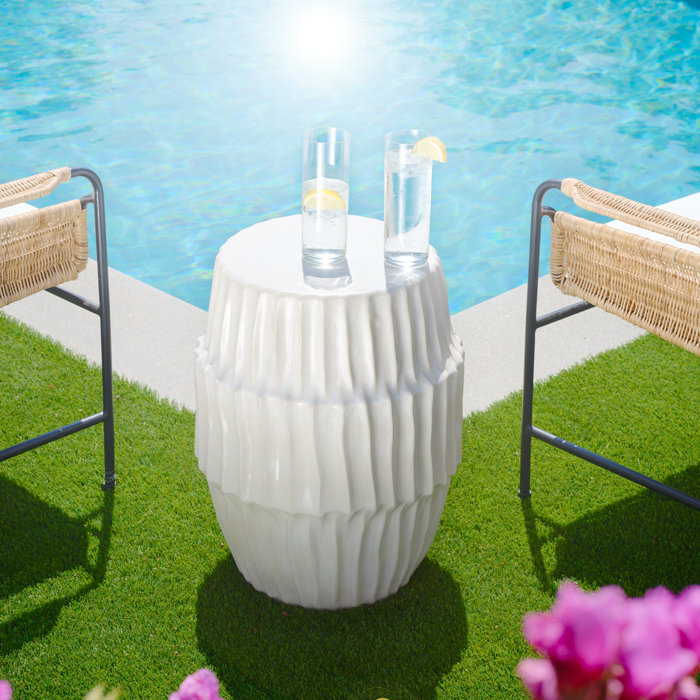 White Ombre Ceramic Drum Side Table