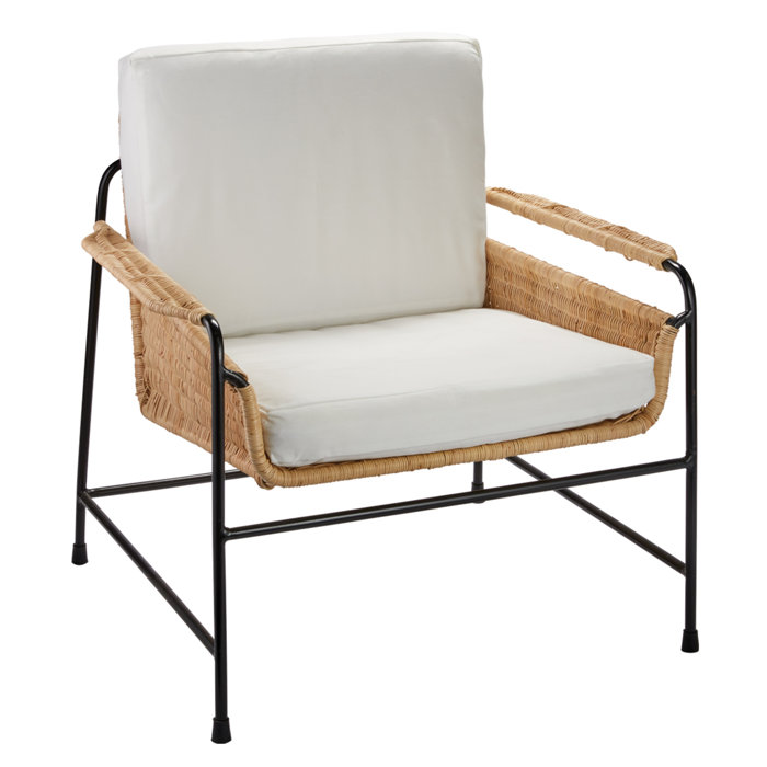 Coastal Contemporary White Rattan and Metal Accent Chair