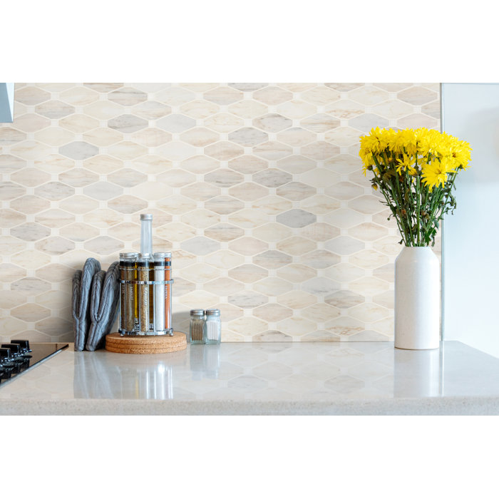 Angora Beige and Gray Polished Marble Mosaic Tile