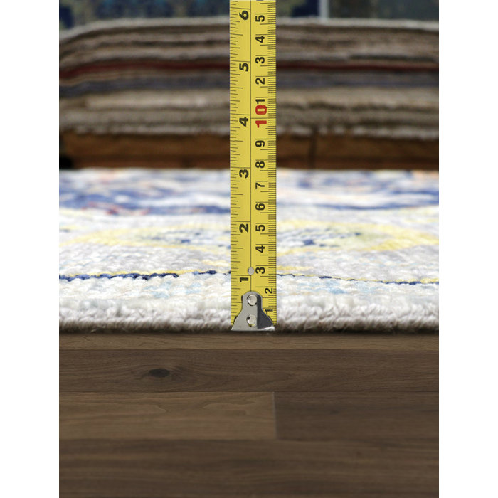 Elegant Navy Floral Hand-Knotted Wool Rectangular Rug 10' x 14'