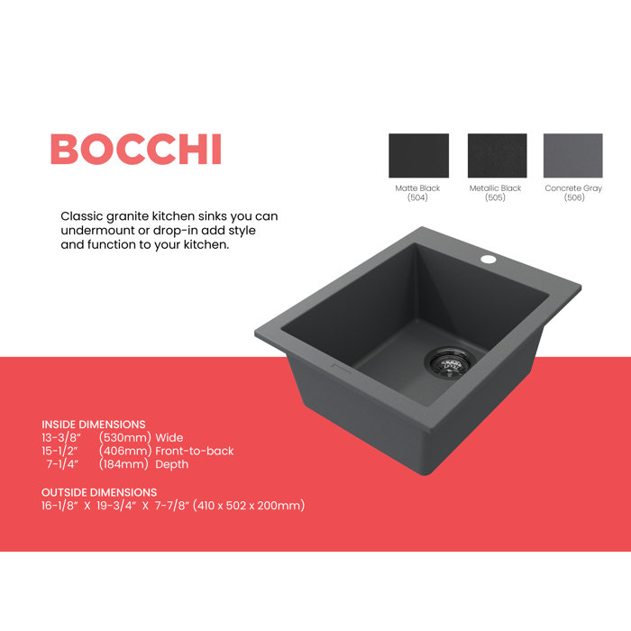Concrete Gray Granite Single Bowl Bar Sink