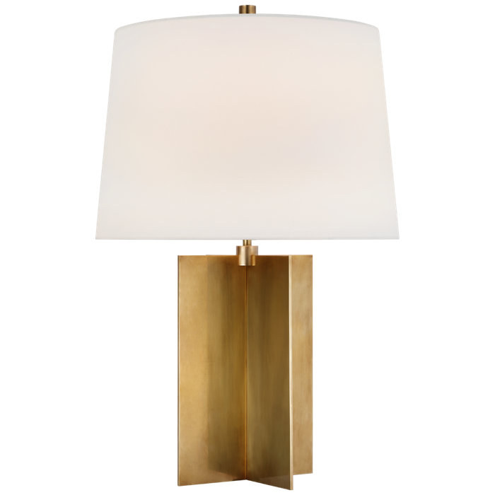Antique Brass Adjustable Outdoor Table Lamp with Linen Shade