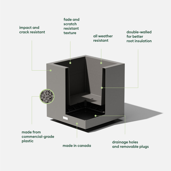 Modern Cube Planter for Outdoor and Indoor Spaces - Gray