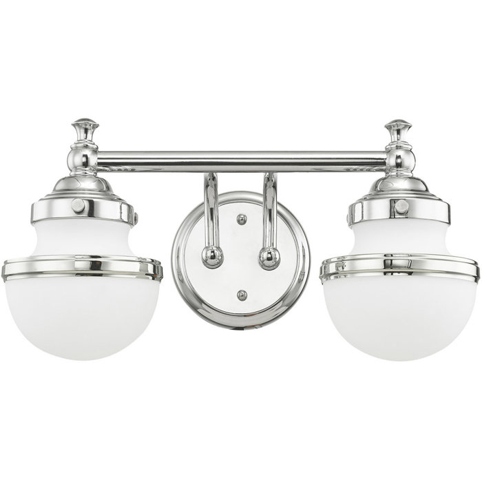 Polished Chrome Two-Light Bath Vanity with Opal Glass Shades