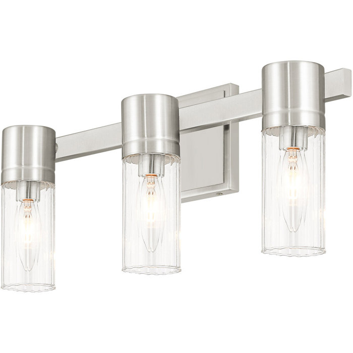 Midtown Brushed Nickel 3-Light Vanity with Clear Fluted Glass