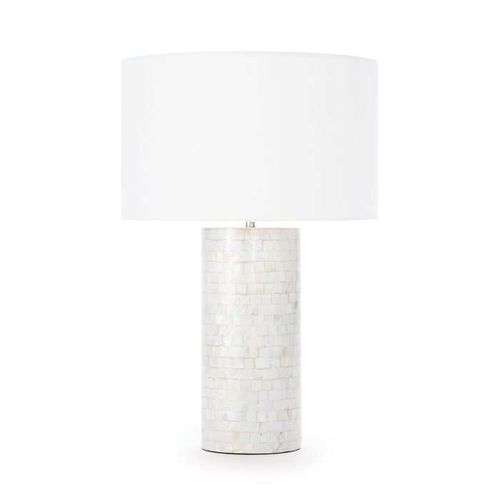 White Linen Shade Mother of Pearl Table Lamp