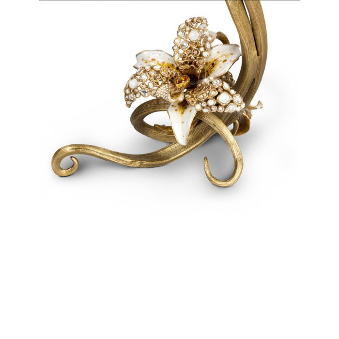 Roselyn Orchid 21.5" Golden Double Candlestick with Swarovski Crystals