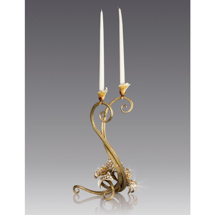 Roselyn Orchid 21.5" Golden Double Candlestick with Swarovski Crystals