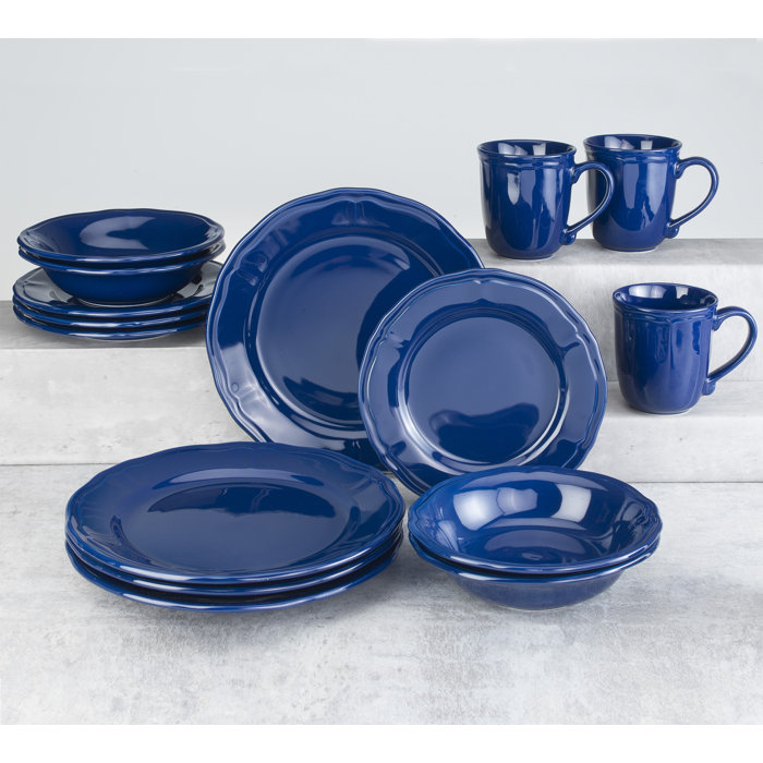 Cobalt Blue Ceramic 16-Piece Dinnerware Set for 4