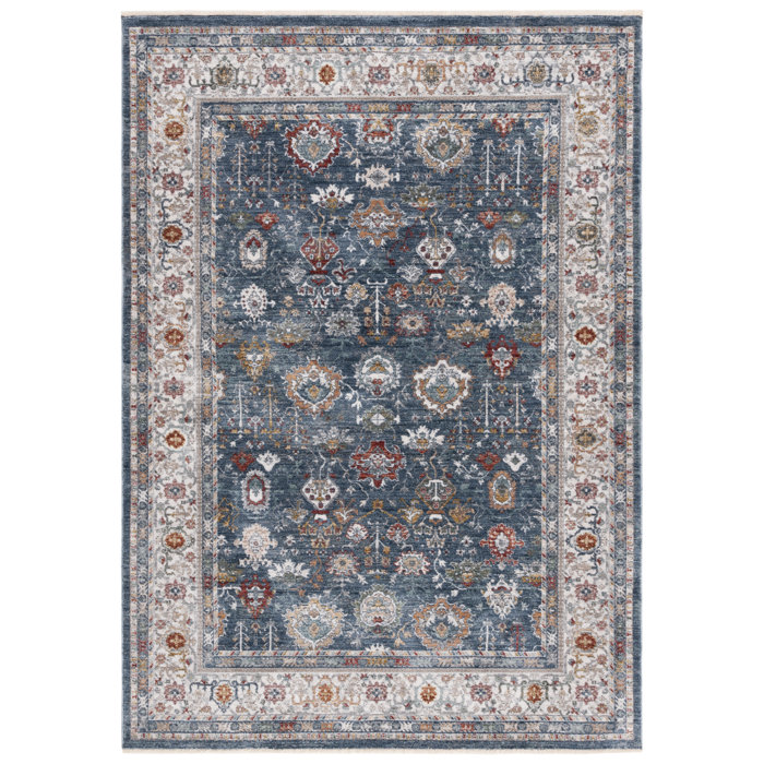 Hand-Knotted Navy Blue & Ivory Wool Blend 5' x 7' Area Rug