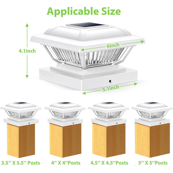 White Solar Powered LED Fence Post Cap Lights, Set of 6