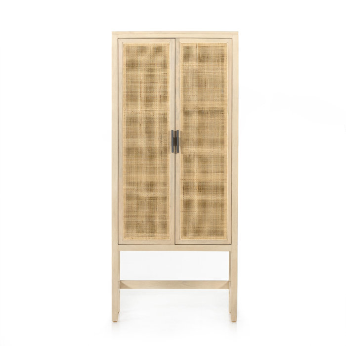 Caprice Modern Cream and Yellow Storage Cabinet with Woven Cane Doors