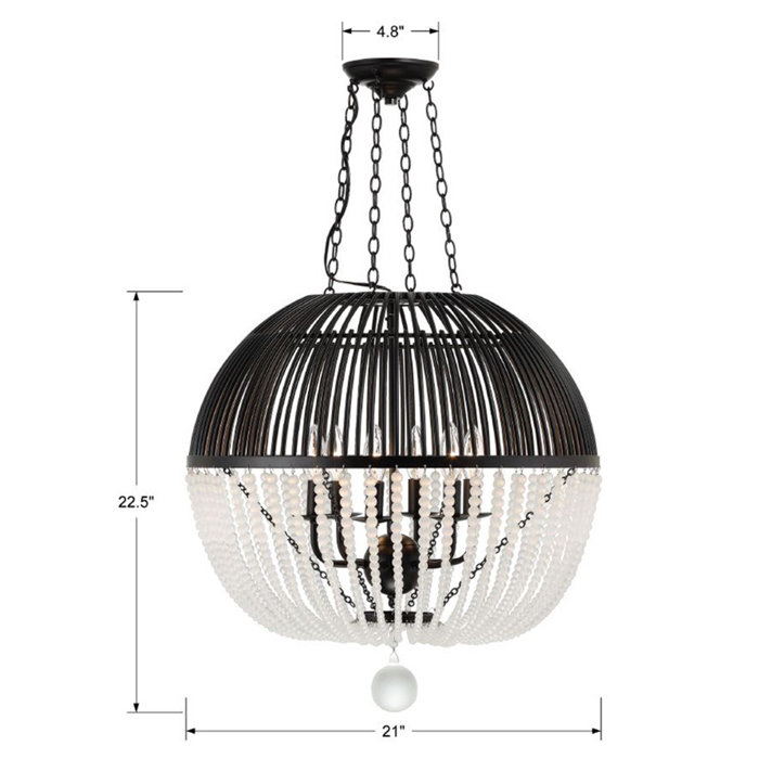 Matte Black Cage Chandelier with Frosted Glass Beads