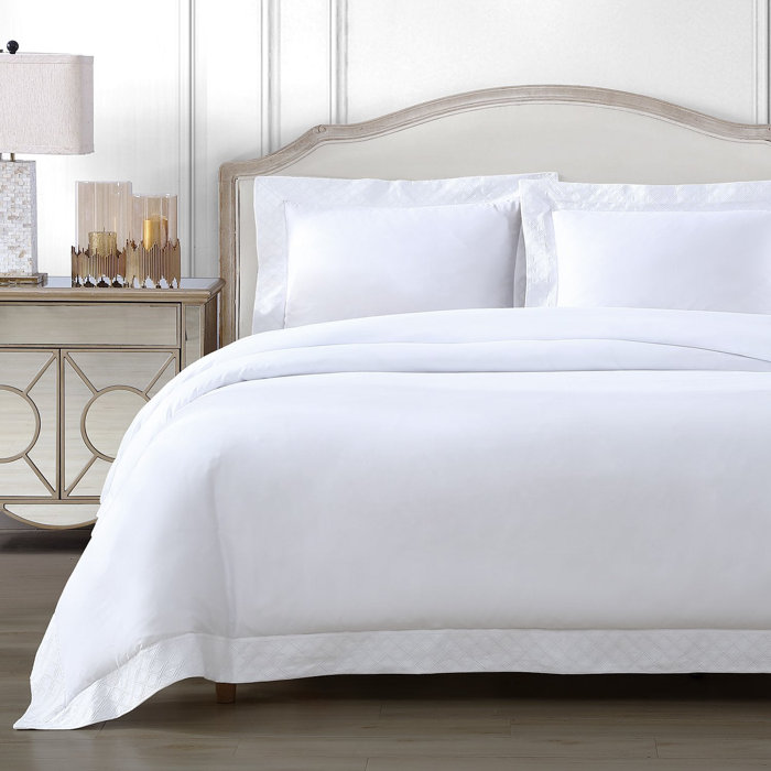 Tan Cotton Sateen Queen Duvet Cover Set with Diamond Embroidery