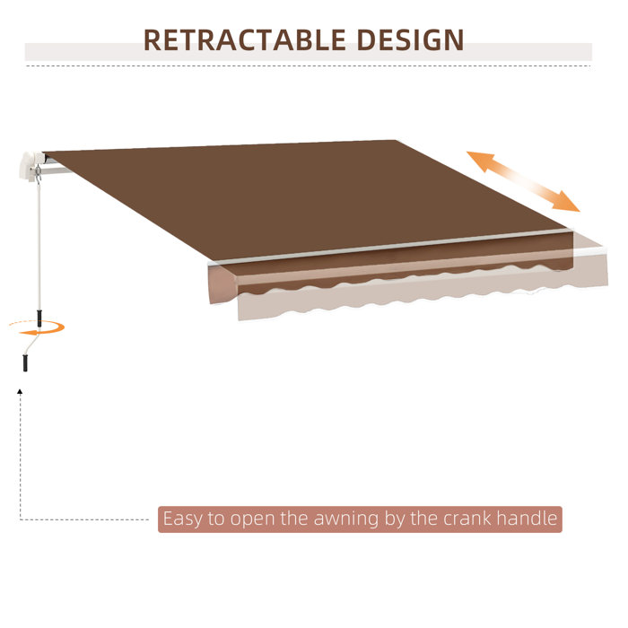 Outsunny 116.25" Coffee Fabric Retractable Patio Awning with Aluminum Frame