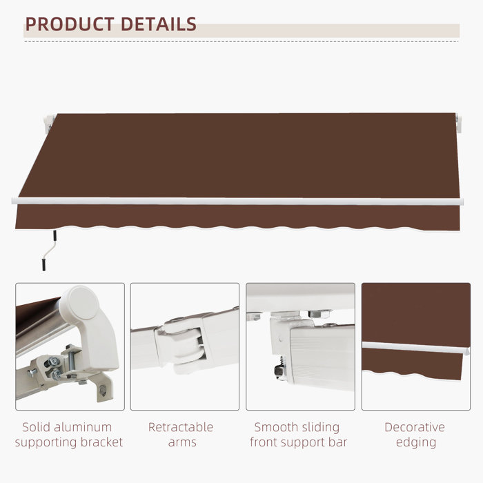 Outsunny 116.25" Coffee Fabric Retractable Patio Awning with Aluminum Frame