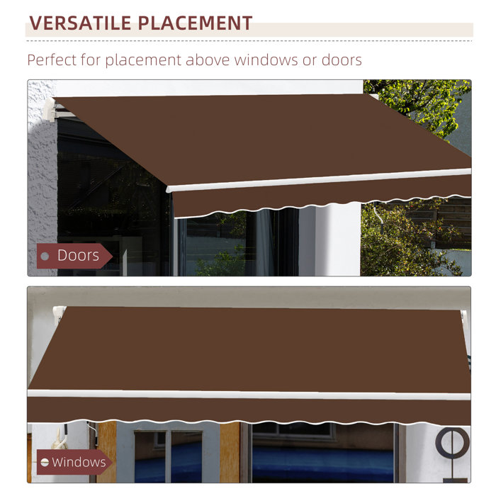 Outsunny 116.25" Coffee Fabric Retractable Patio Awning with Aluminum Frame