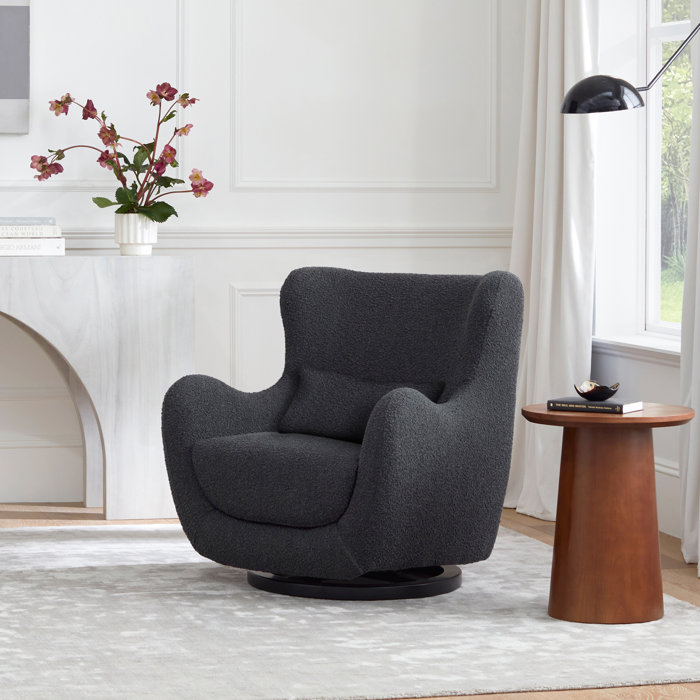 Solstice Swivel Glider in Black Boucle with Curved Back