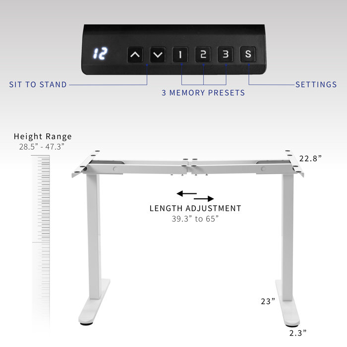 ErgoMax White Electric Adjustable Dual Motor Standing Desk Frame