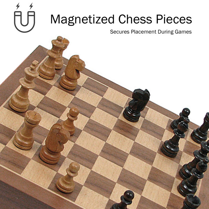 Elegant Magnetic Walnut-Style Chess Set with Polished Staunton Pieces