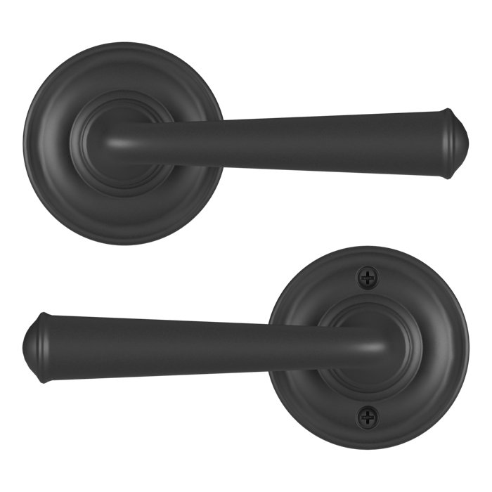 Matte Black Right-Handed Passage Door Lever with Round Rose