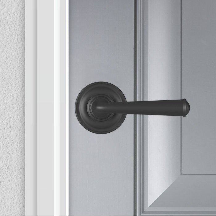 Matte Black Right-Handed Passage Door Lever with Round Rose