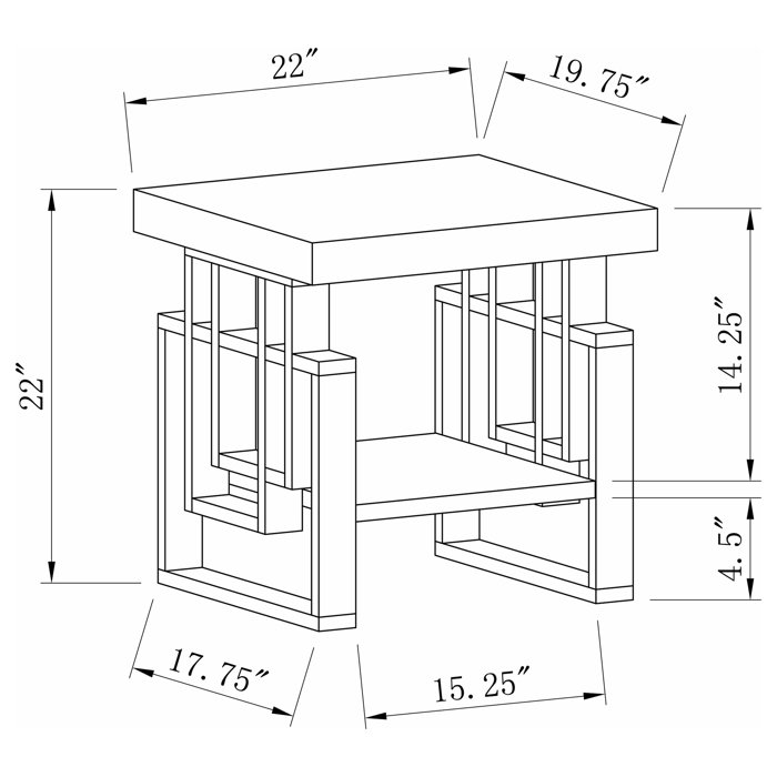 Transitional High Glossy White Wood & Metal End Table