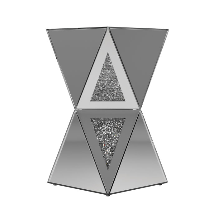 Geometric Silver Mirrored Square Pedestal End Table