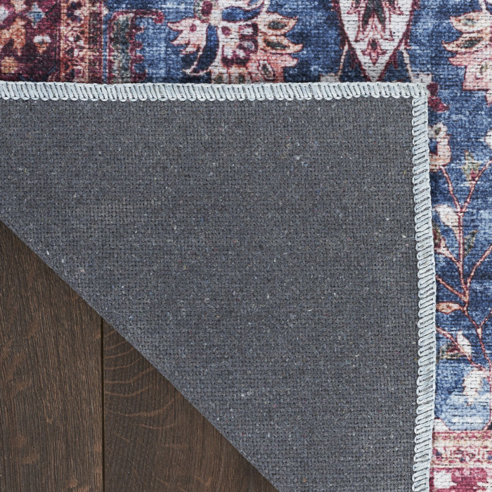 Vintage Floral Elegance Washable Rug 5'3" x 7'3" in Blue Brick