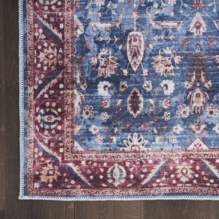 Vintage Floral Elegance Washable Rug 5'3" x 7'3" in Blue Brick