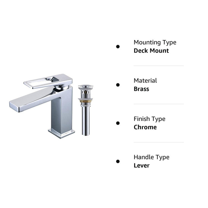 Chrome Single Handle Brass Bathroom Faucet with Pop-up Drain