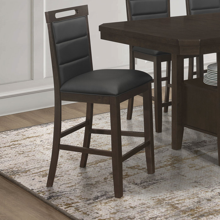 Prentiss Black Faux Leather Counter Stools with Cappuccino Finish