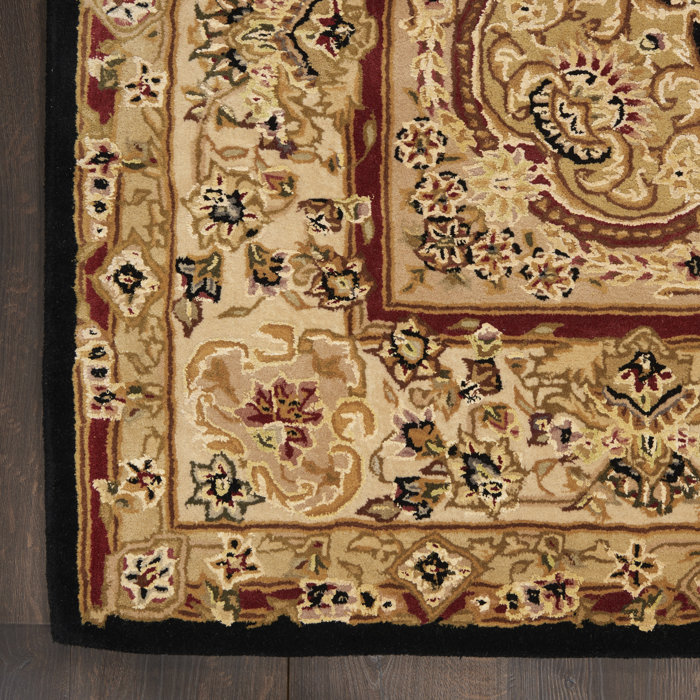 Handcrafted Tufted Wool & Silk Black Oval Area Rug