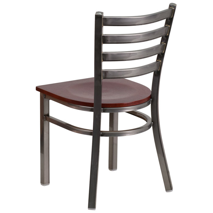 Hercules Series Silver Ladder Back Metal Chair with Brown Wood Seat