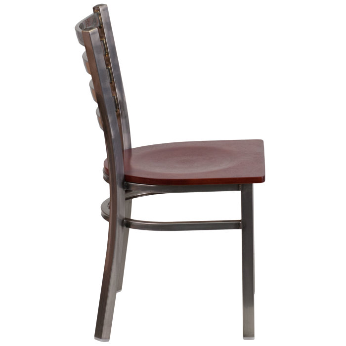 Hercules Series Silver Ladder Back Metal Chair with Brown Wood Seat