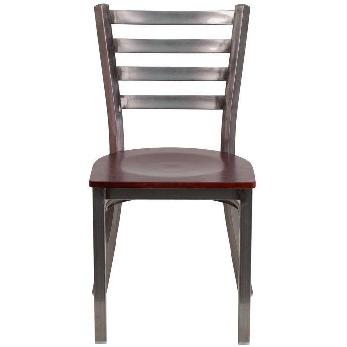 Hercules Series Silver Ladder Back Metal Chair with Brown Wood Seat