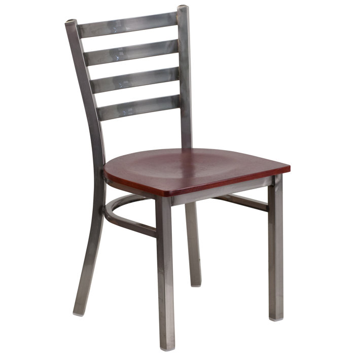 Hercules Series Silver Ladder Back Metal Chair with Brown Wood Seat