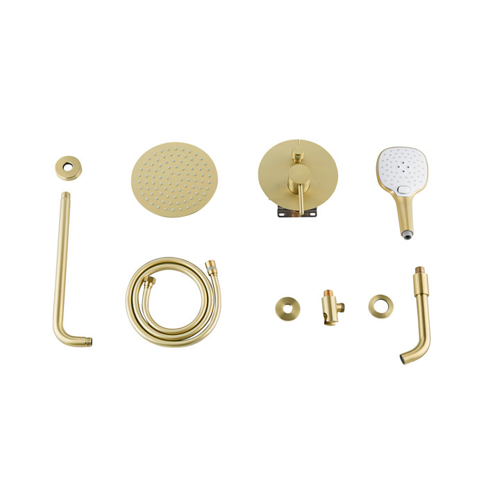 Brushed Gold Brass Wall Mounted Handheld Shower System