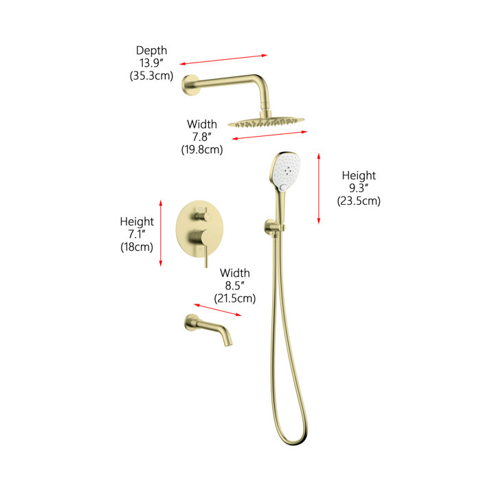 Brushed Gold Brass Wall Mounted Handheld Shower System