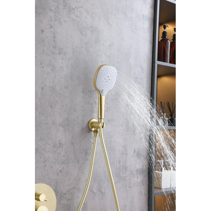 Brushed Gold Brass Wall Mounted Handheld Shower System