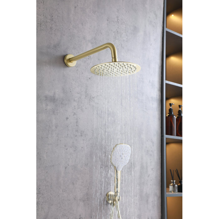 Brushed Gold Brass Wall Mounted Handheld Shower System