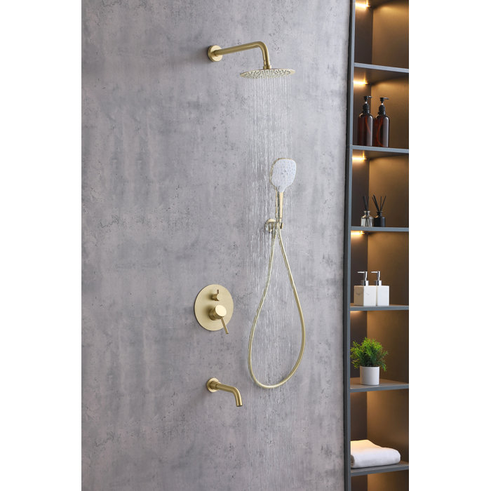 Brushed Gold Brass Wall Mounted Handheld Shower System
