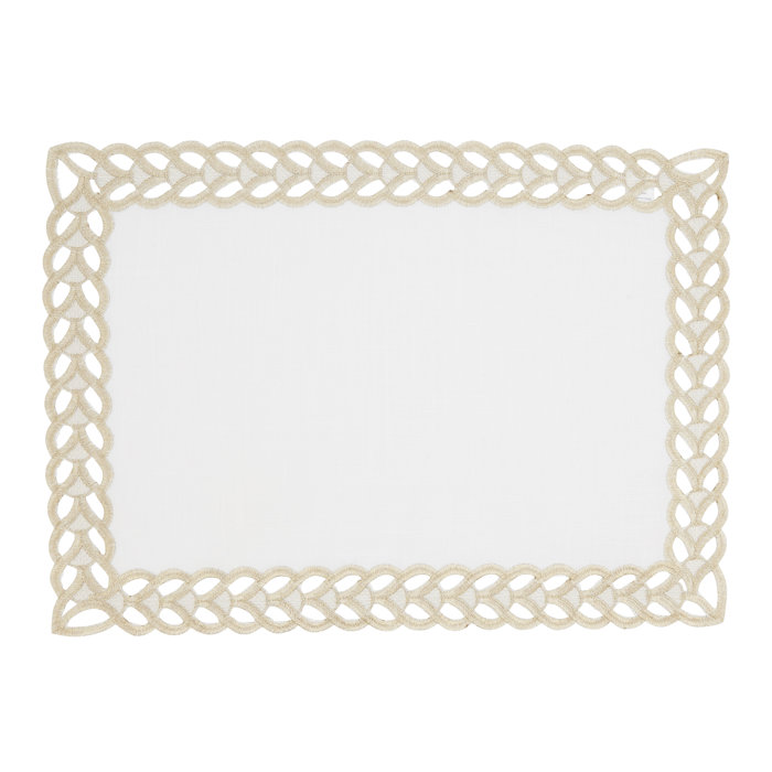 White Bohemian Braided Border Rectangle Placemats, Set of 4