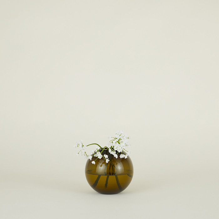 Olive Handblown Glass Sphere Table Vase
