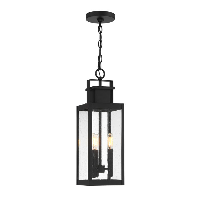 Matte Black 3-Light Outdoor Hanging Lantern with Clear Seeded Glass