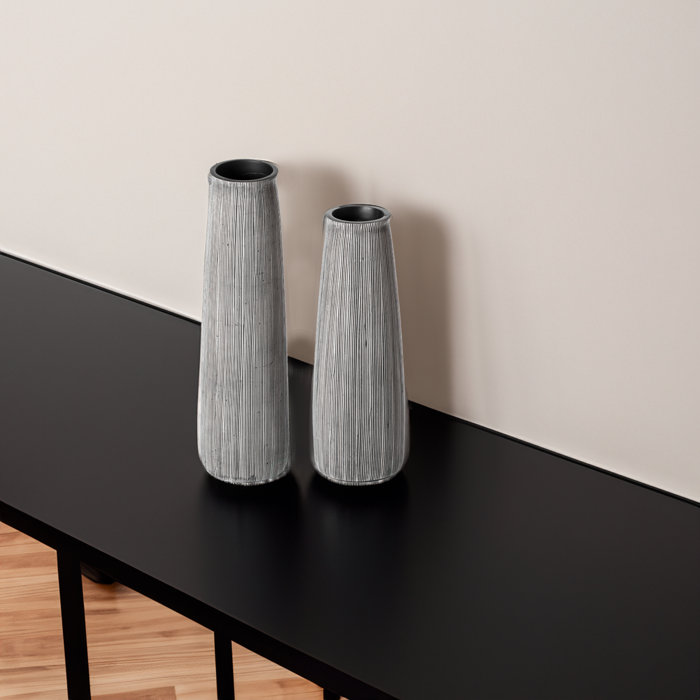 Modern Striped Polyresin Table Vase Set in Black and White