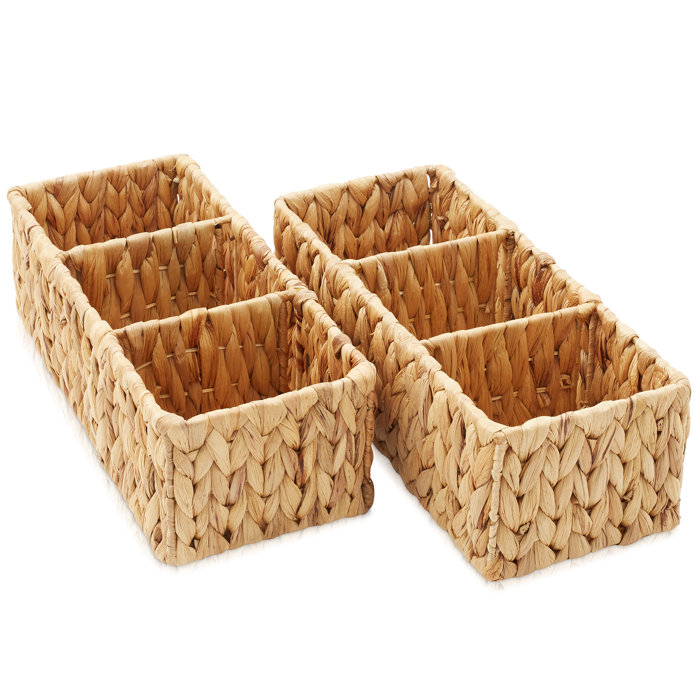 Natural Seagrass Rectangular Storage Baskets with Dividers